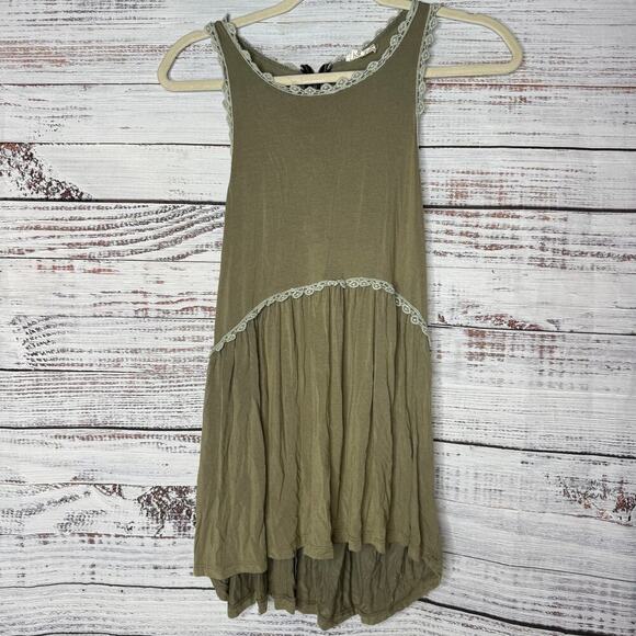POL Tops - POL Racerback Tank Top Olive Green Crochet Sleeve Boho Sm